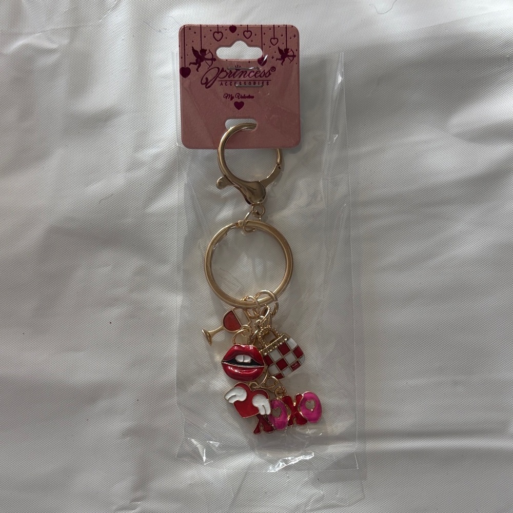 “My Valentine” Gold/Red/Pink Charm Keychain / Bag Charm